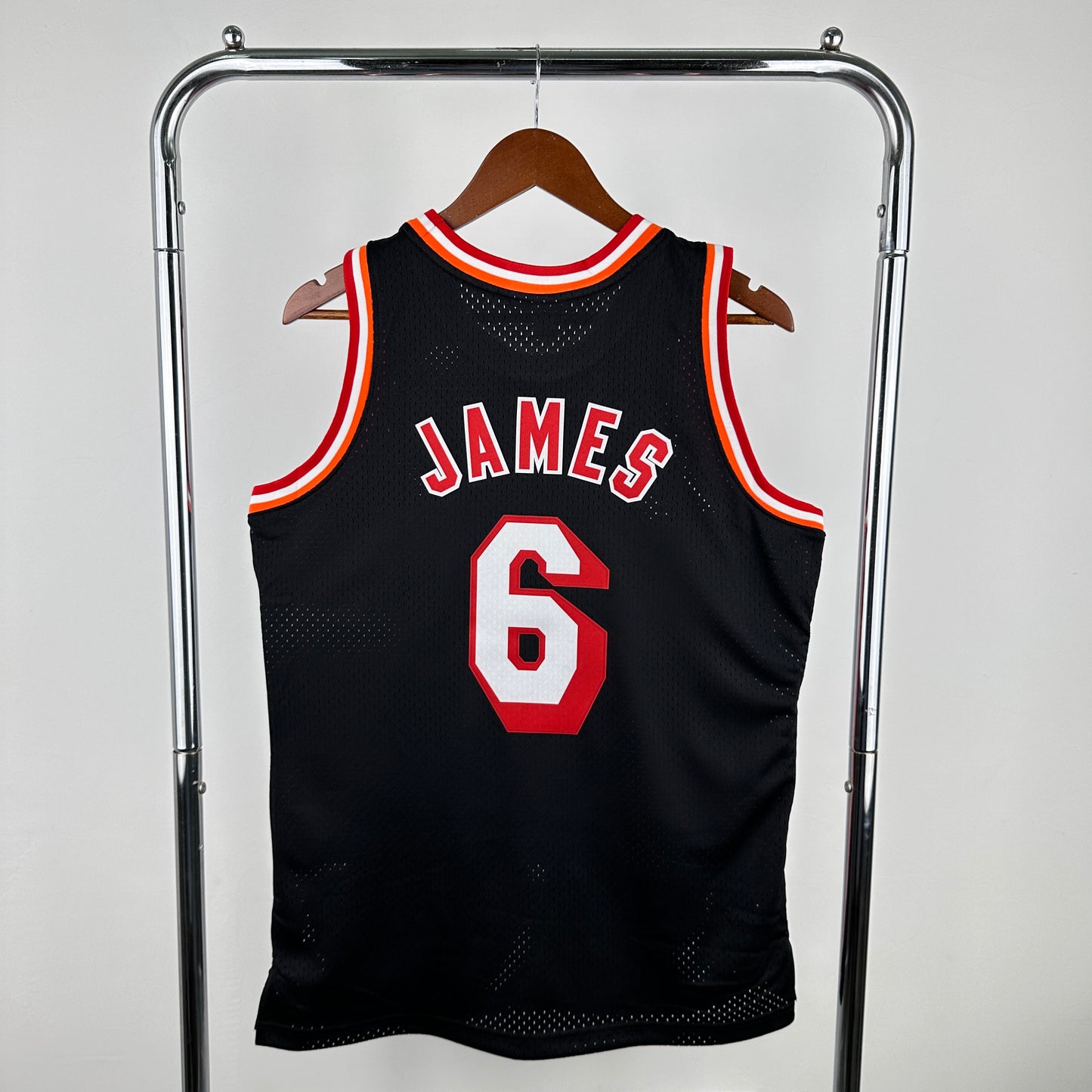 Miami Heat 2013-14 Lebron James Black and Red Mitchel & Ness Swingman Jersey
