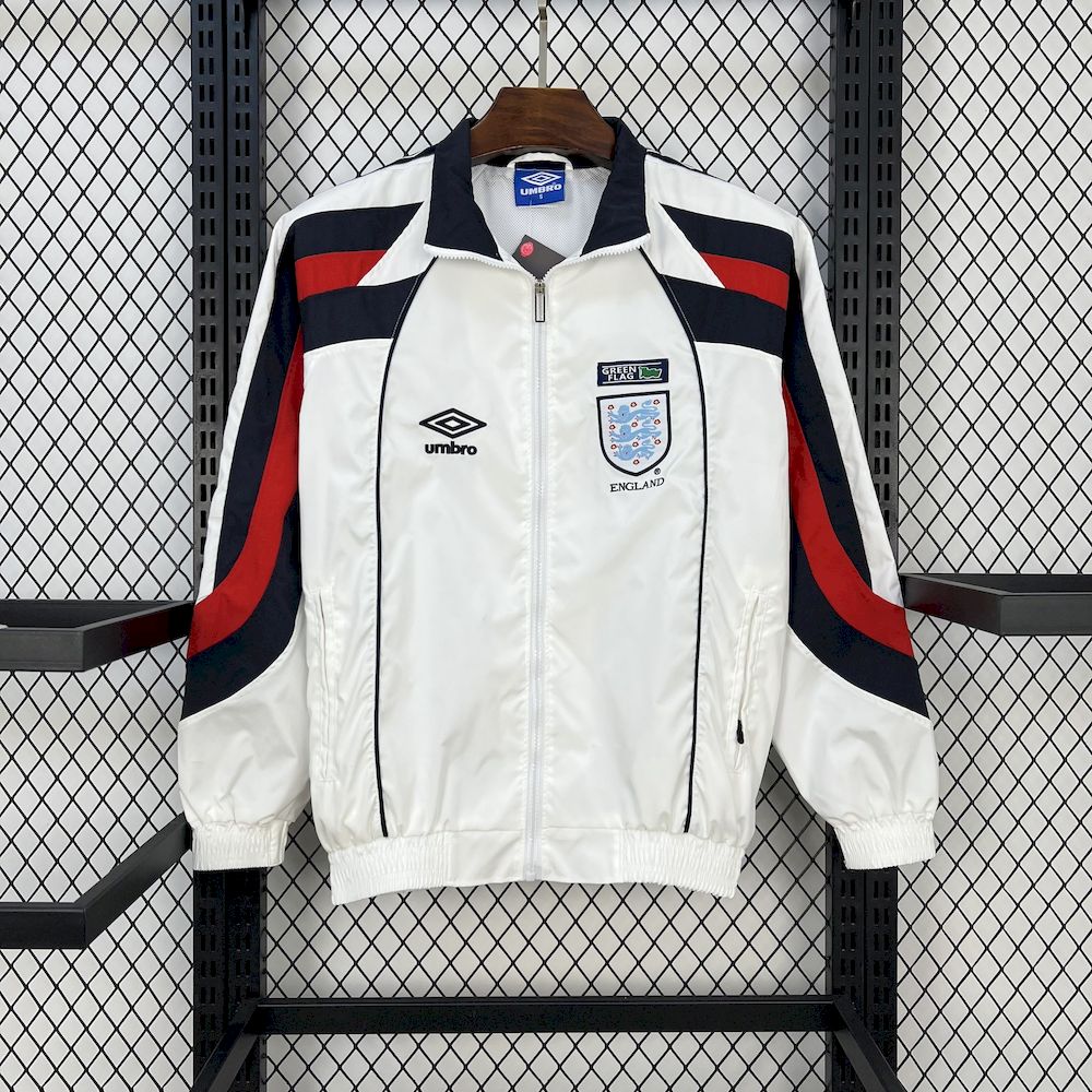 England 1998 White Retro Windbreaker Jacket