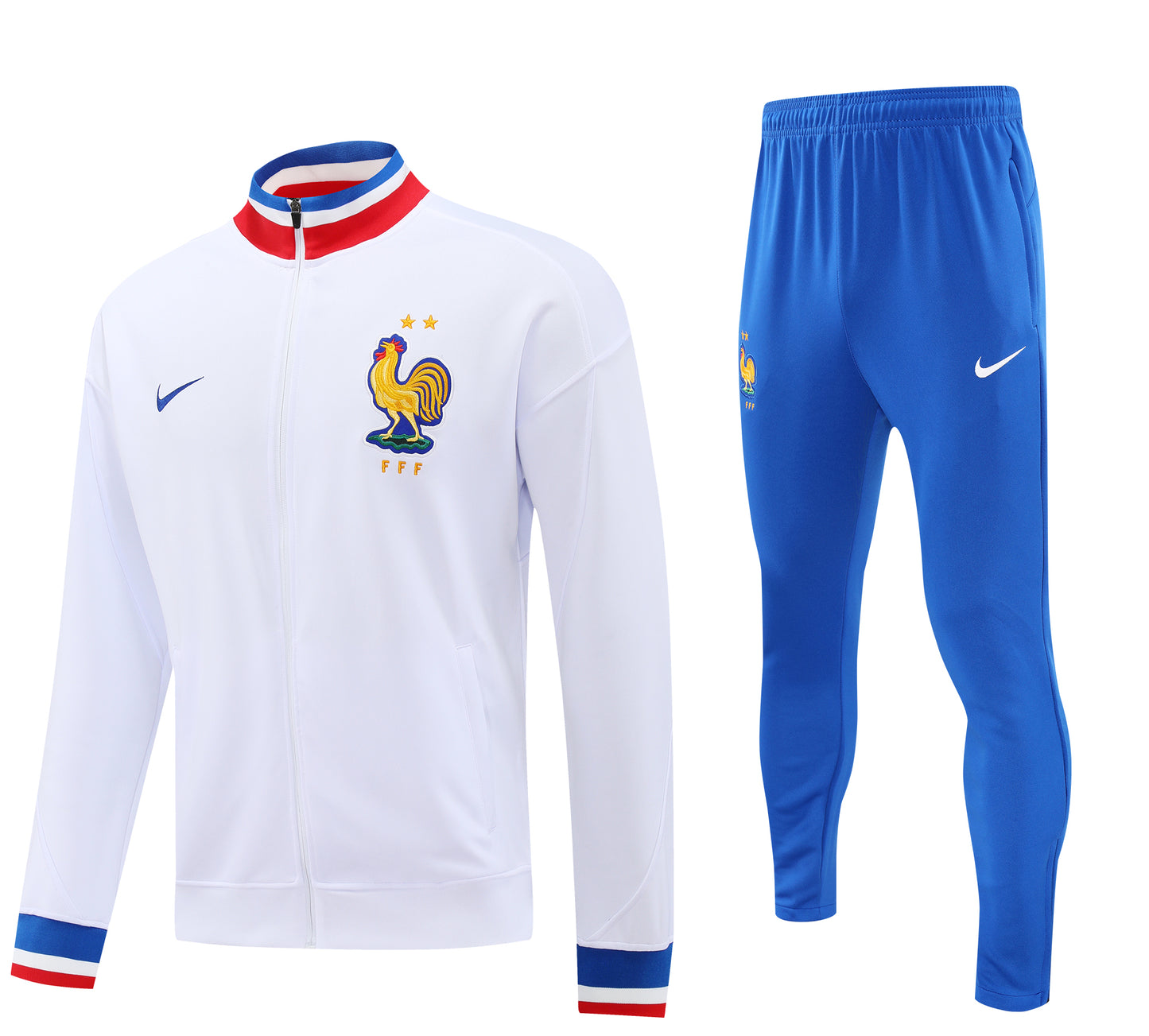 France 2024 White and Blue Full-Zip Tracksuit Set