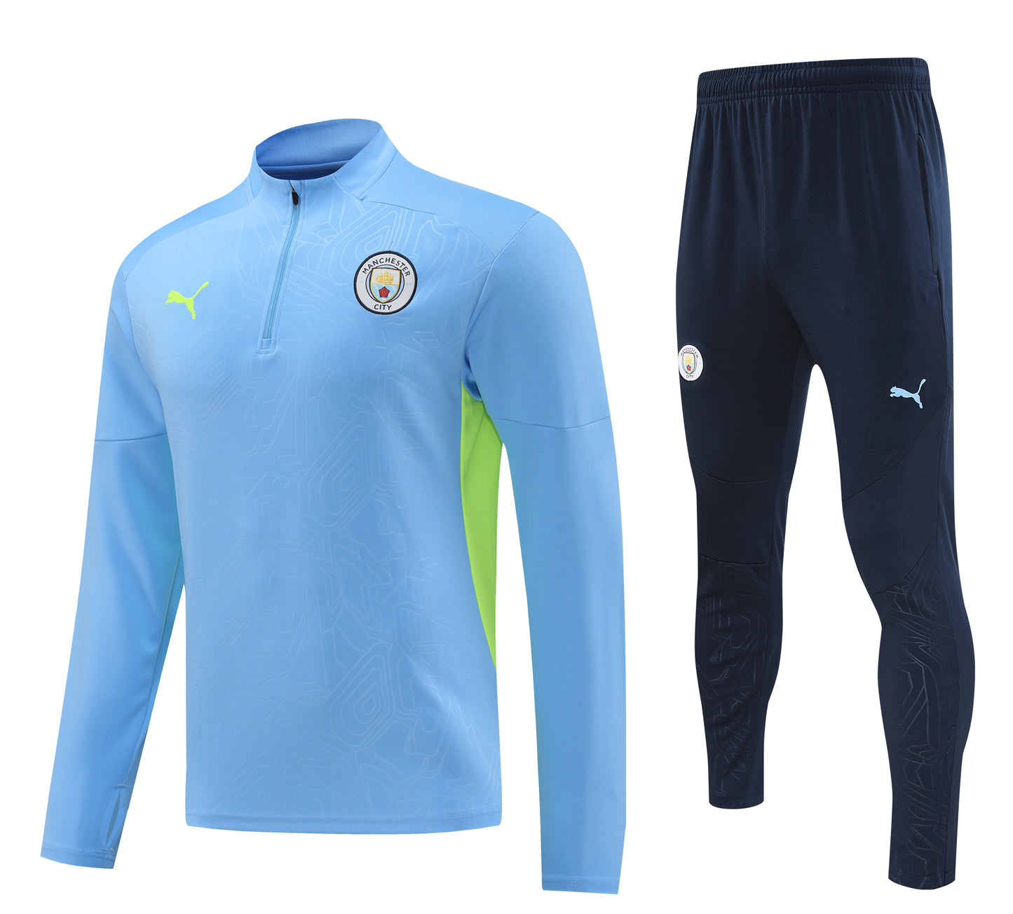 Manchester City 2024/25 Half-Zip Tracksuit Set Blue Green and Navy