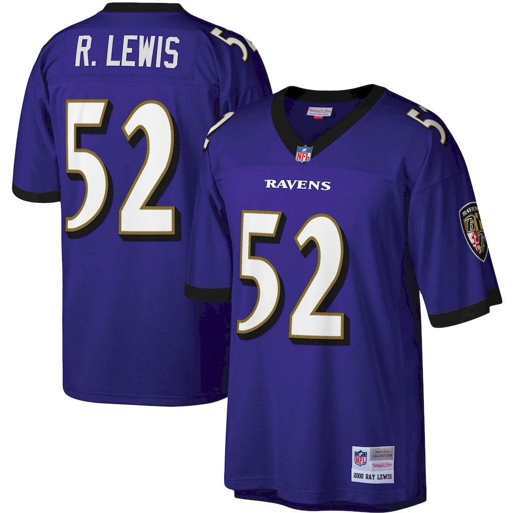 Baltimore Ravens 2000 #52 Ray Lewis Mitchell & Ness Purple Legacy NFL Jersey