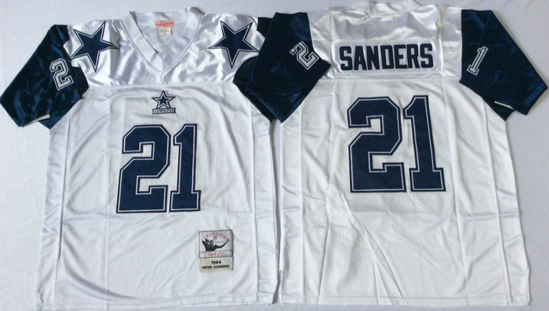 Dallas Cowboys 1994 #21 Deoin Sanders Mitchell & Ness White Legacy NFL Jersey