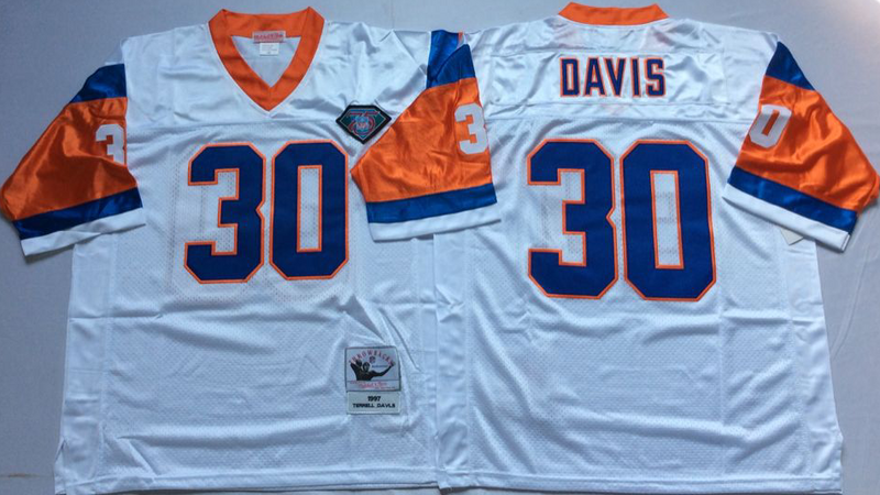 Denver Broncos #30 Terrel DAVIS Mitchell & Ness White Legacy NFL Jersey