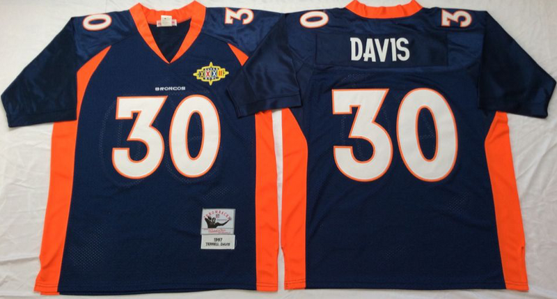 Denver Broncos #30 Terrel DAVIS Mitchell & Ness Navy Legacy NFL Jersey