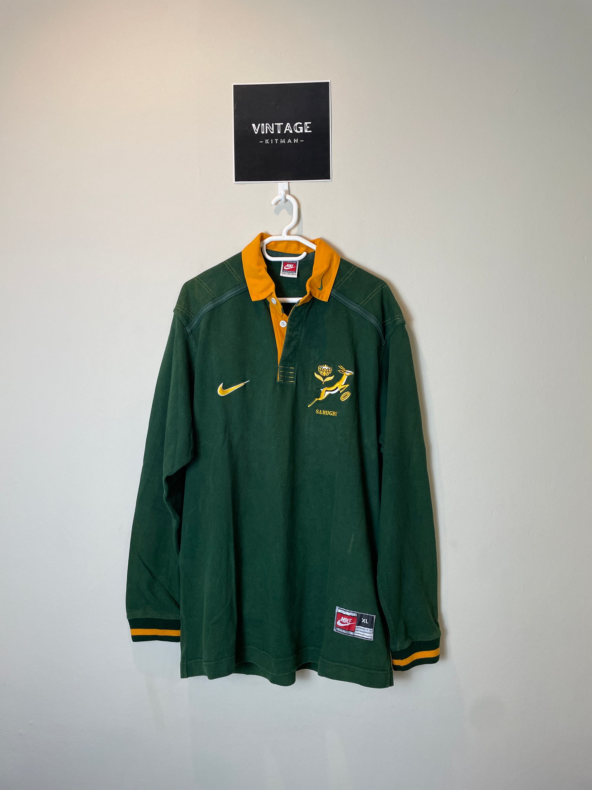 1998/99 Springboks Home Nike Retro Long Sleeve Rugby Jersey *Original* XL 9/10