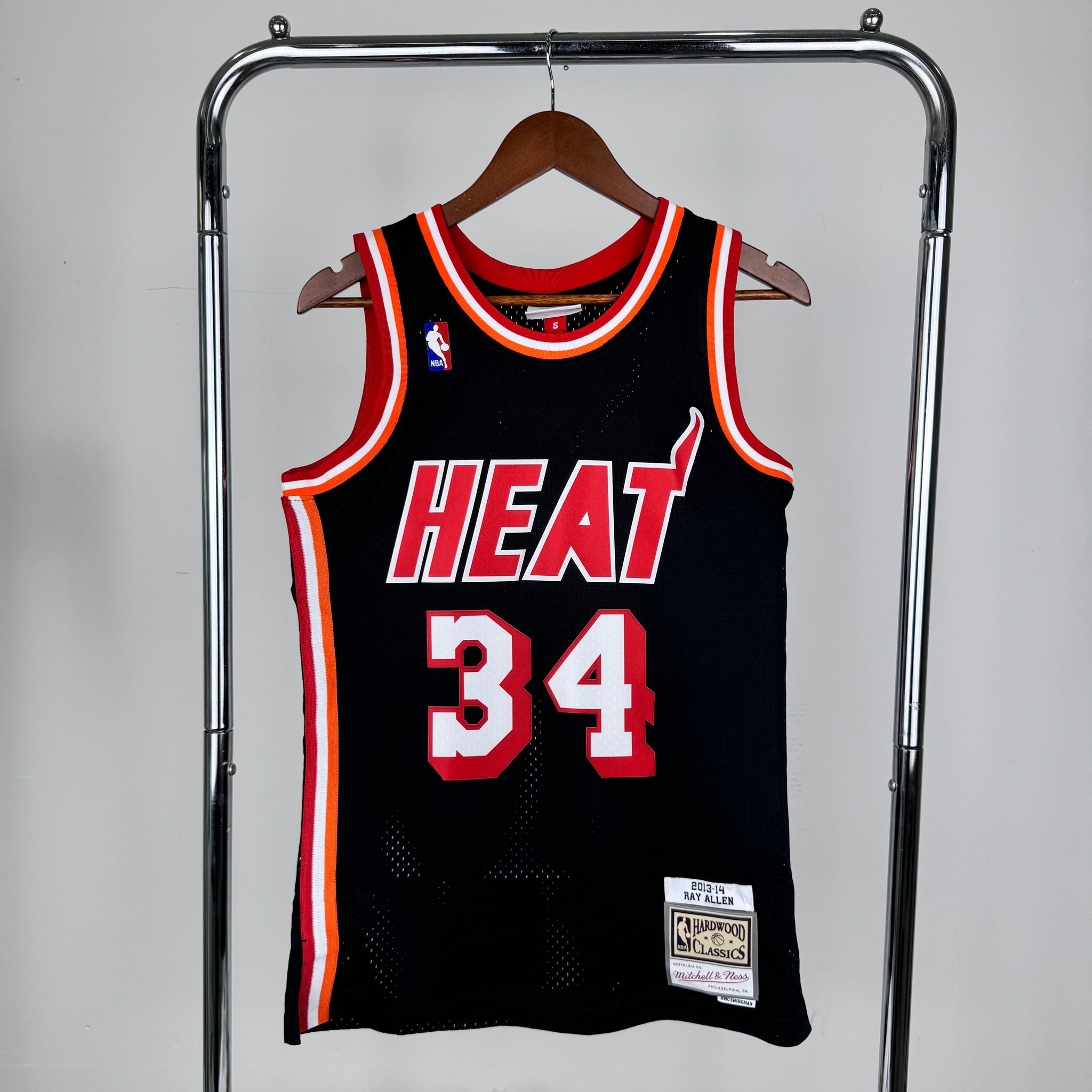 Miami Heat 2013-14 Ray Allen Black and Red Mitchel & Ness Swingman Jersey