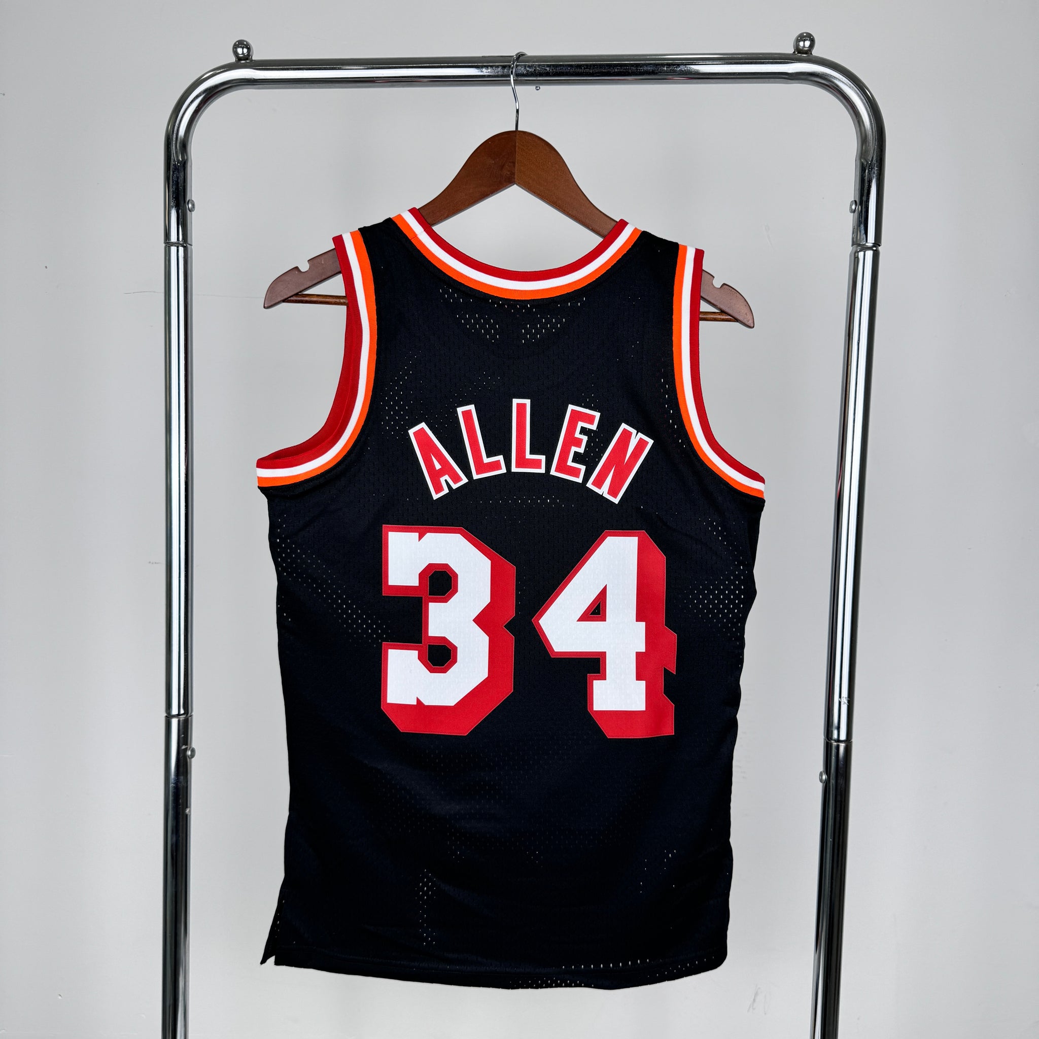 Miami Heat 2013-14 Ray Allen Black and Red Mitchel & Ness Swingman Jersey