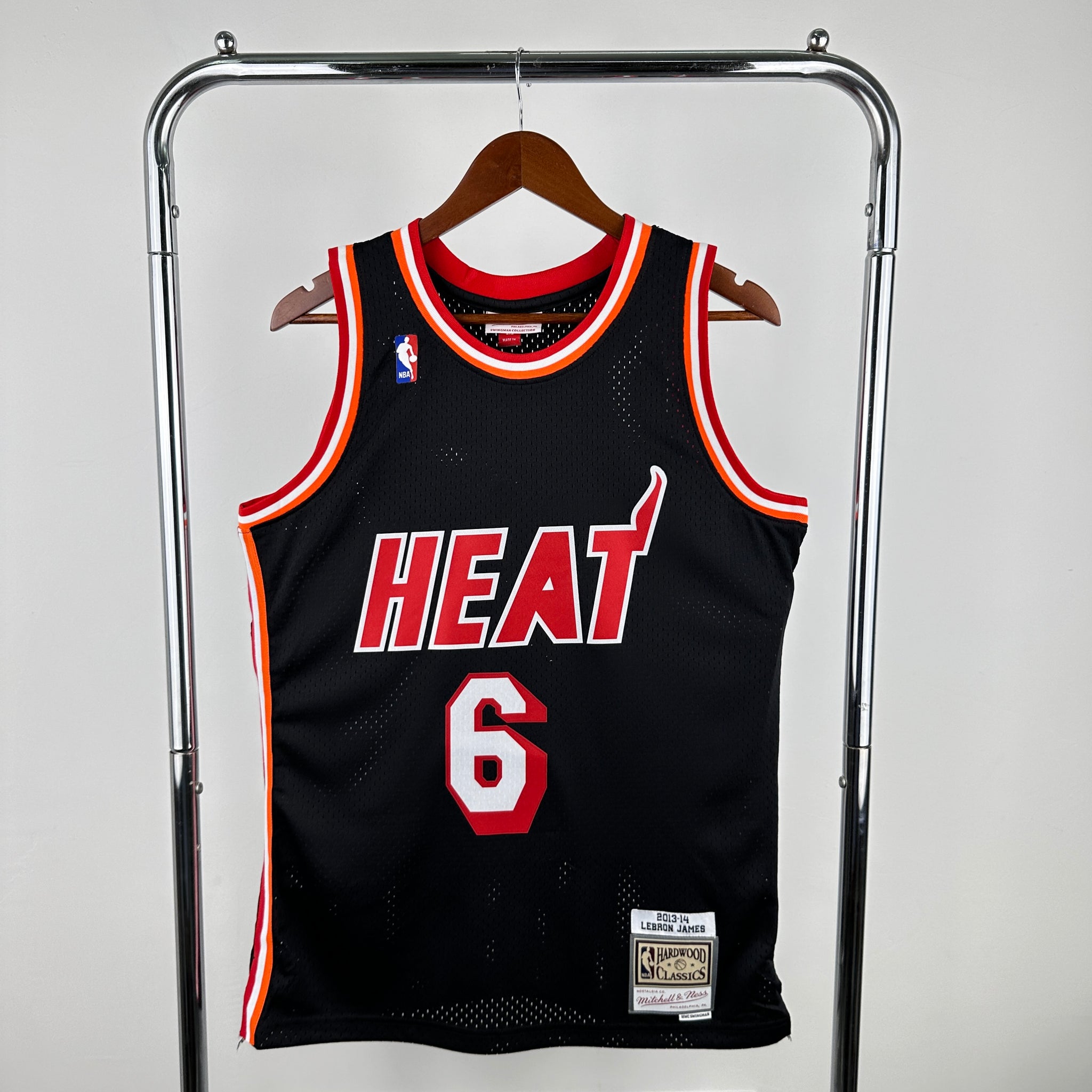 Miami Heat 2013-14 Lebron James Black and Red Mitchel & Ness Swingman Jersey