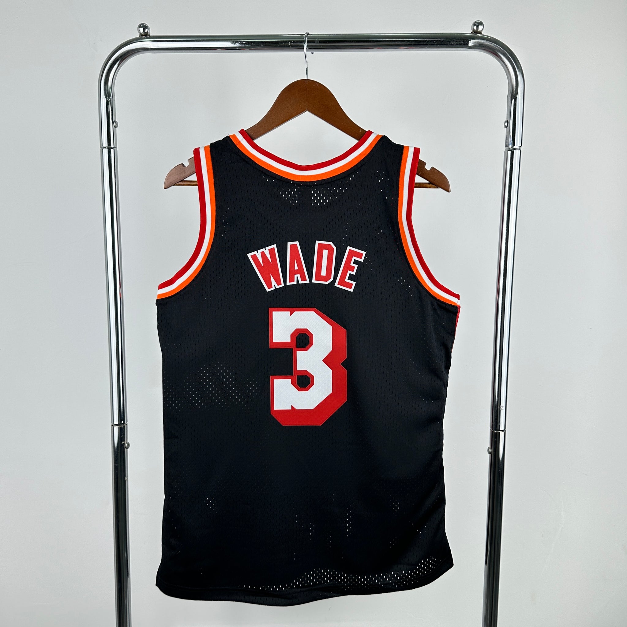 Miami Heat 2013-14 Dwayne Wade Black and Red Mitchel & Ness Swingman Jersey