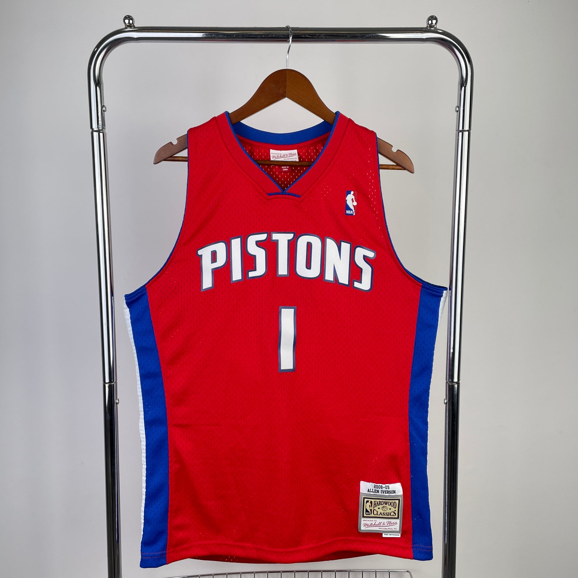 Detroit Pistons 2008-09 Allen Iverson Red Mitchell Ness Hardwood