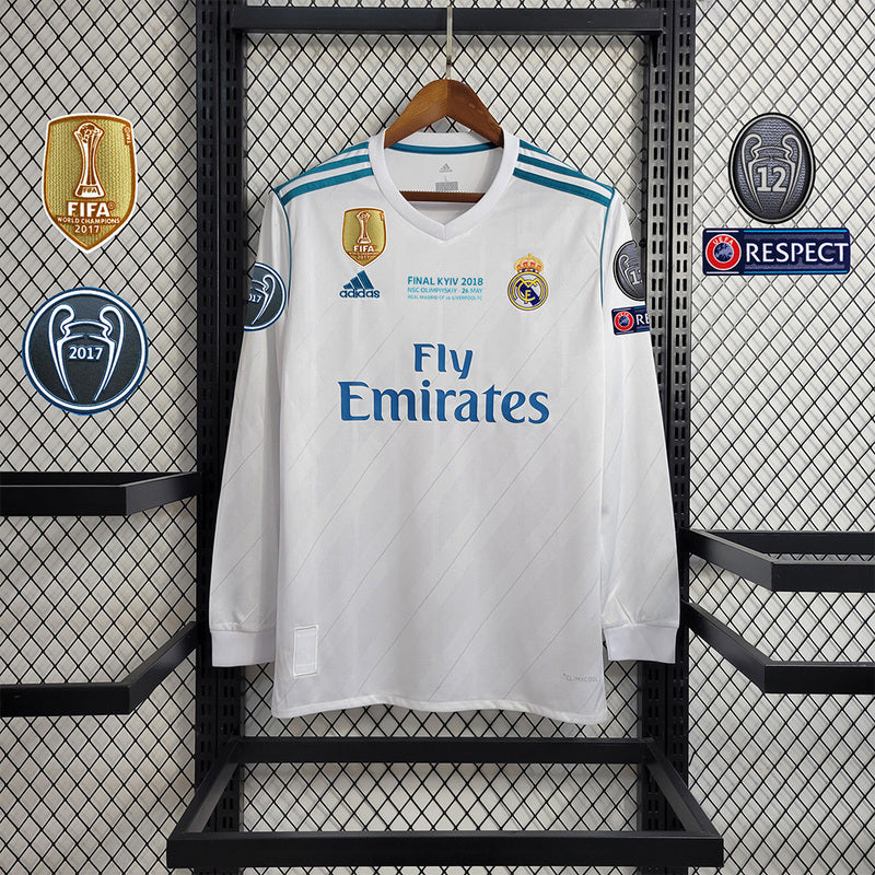 Real Madrid 2017/18 Home UCL Final Long Sleeve Jersey
