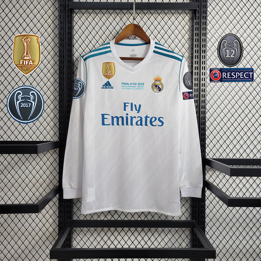 Real Madrid 2017/18 Home UCL Final Long Sleeve Jersey