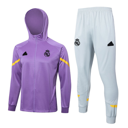 Real Madrid 2024-25 Purple and Grey Full-Zip Hoodie Tracksuit Set