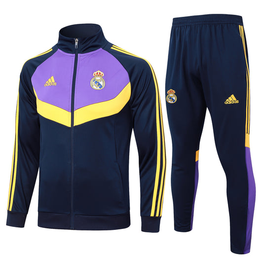 Real Madrid 2024-25 Classic Purple Yellow and Navy Full-Zip Tracksuit Set