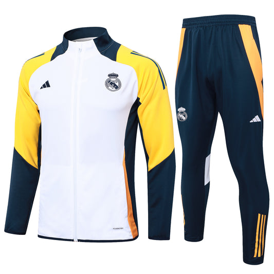 Real Madrid 2024-25 White Yellow and Navy Full-Zip Tracksuit Set