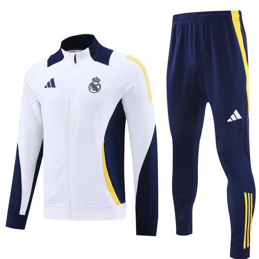 Real Madrid 2024-25 White and Navy Full-Zip Tracksuit Set