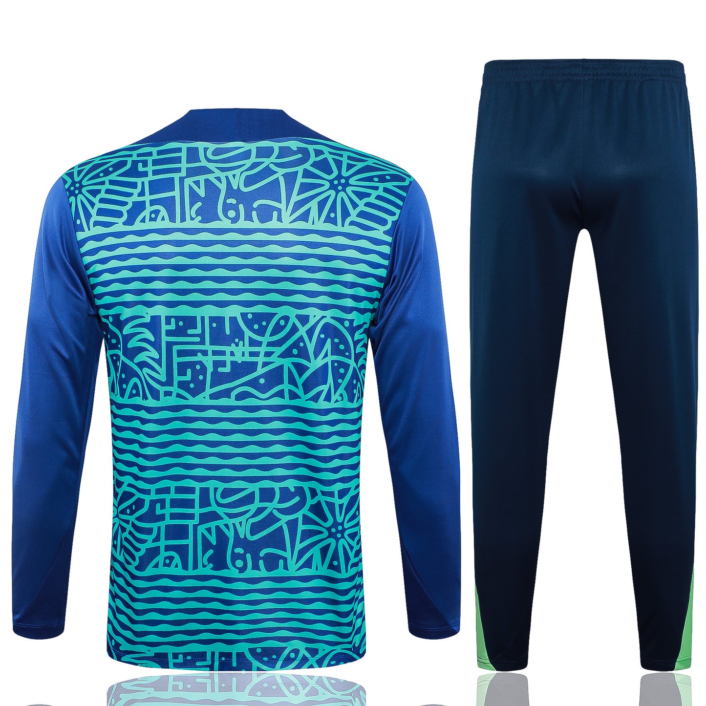 Brazil 2024 Blue Pattern Half-Zip Training Tracksuit Set