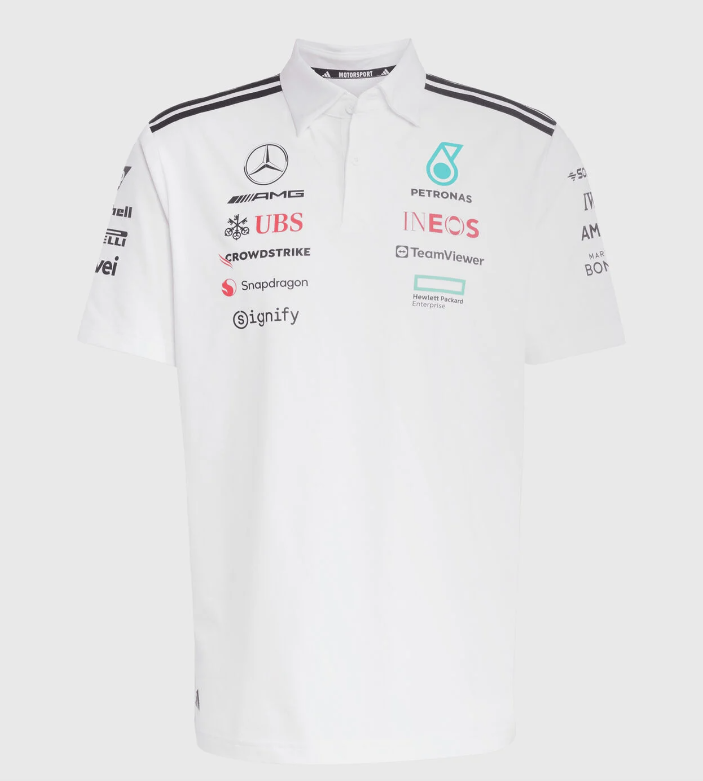 Mercedez 2025 F1 White Polo Shirt