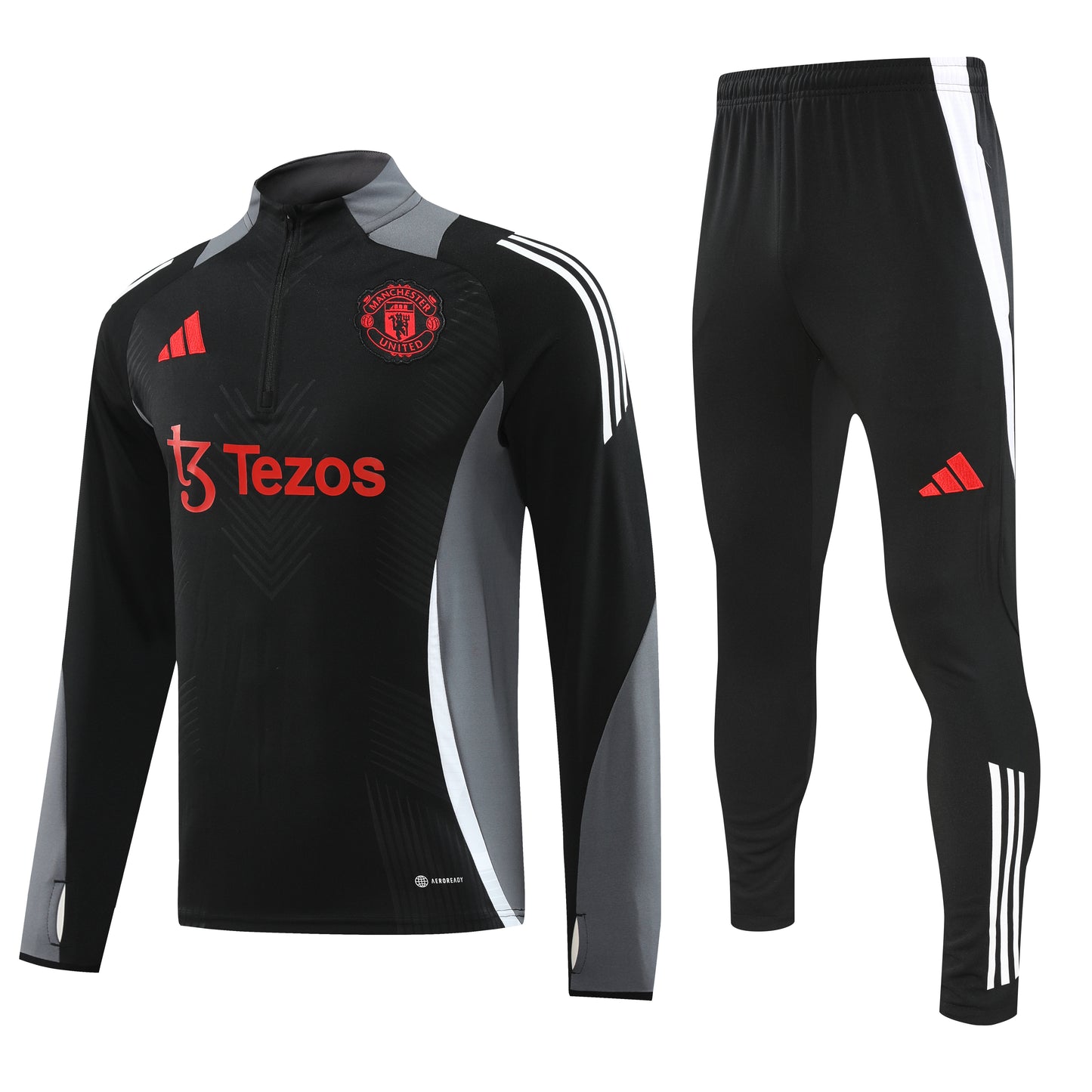 Manchester United 2024/25 Black and Grey Half-Zip Training Tracksuit Set
