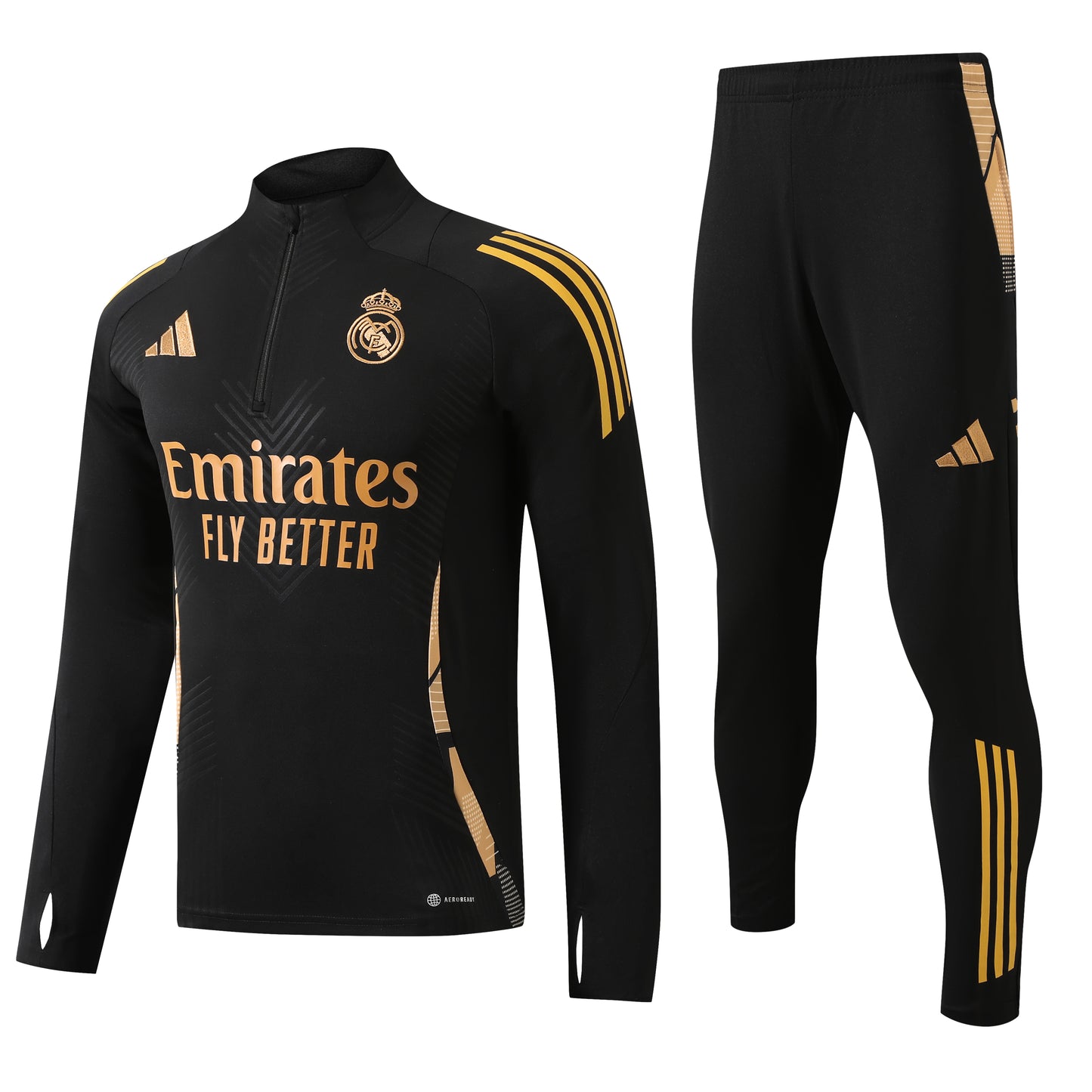 Real Madrid 2024-25 Black and Gold Half-Zip Training Tracksuit Set