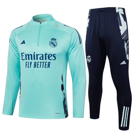 Real Madrid 2024-25 Light Green Half-Zip Training Tracksuit Set