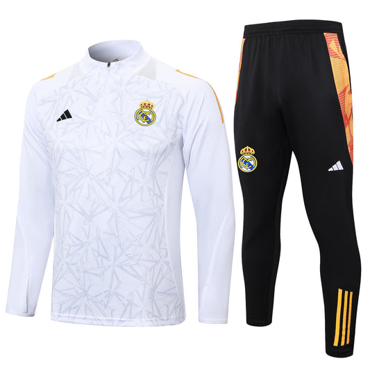 Real Madrid 2024-25 White and Black Half-Zip Training Tracksuit Set