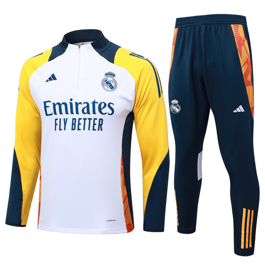 Real Madrid 2024-25 Grey Yellow and Navy Half-Zip Training Tracksuit Set