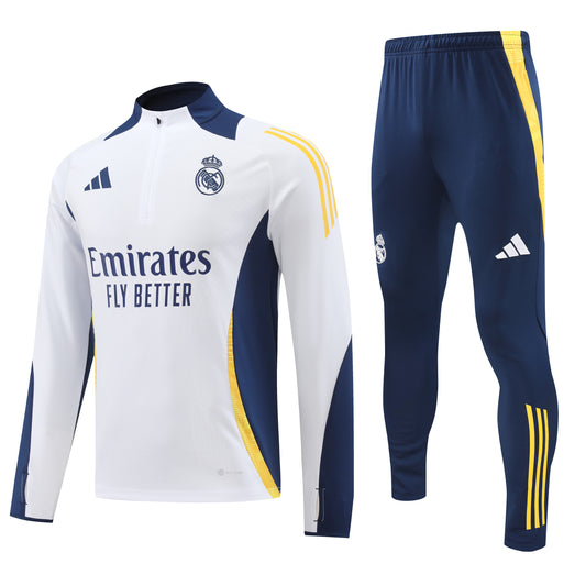 Real Madrid 2024-25 White and Navy Half-Zip Training Tracksuit Set
