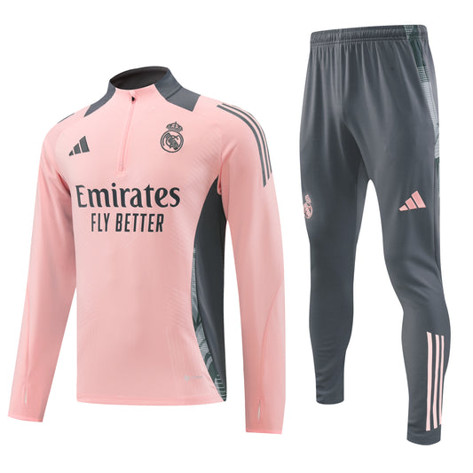 Real Madrid 2024-25 Pink and Grey Half-Zip Training Tracksuit Set