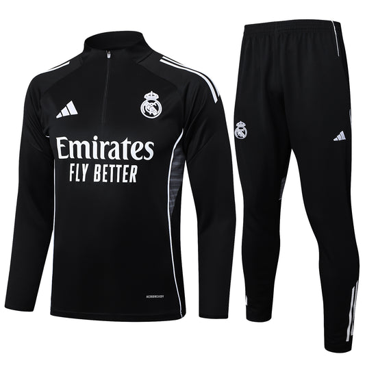 Real Madrid 2025/26 Black Half-Zip Training Tracksuit Set