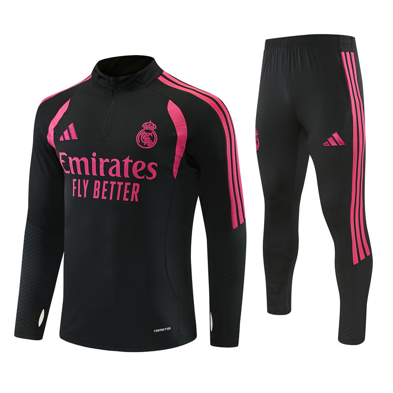 Real Madrid 2026/27 Black & Pink Half-Zip Tracksuit Set