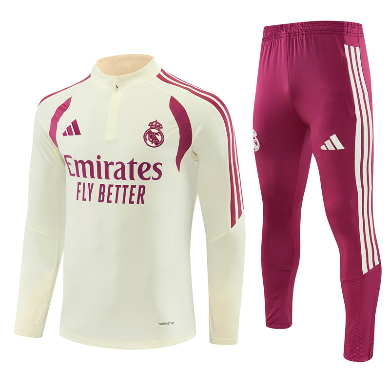 Real Madrid 2026/27 White & Pink Half-Zip Tracksuit Set