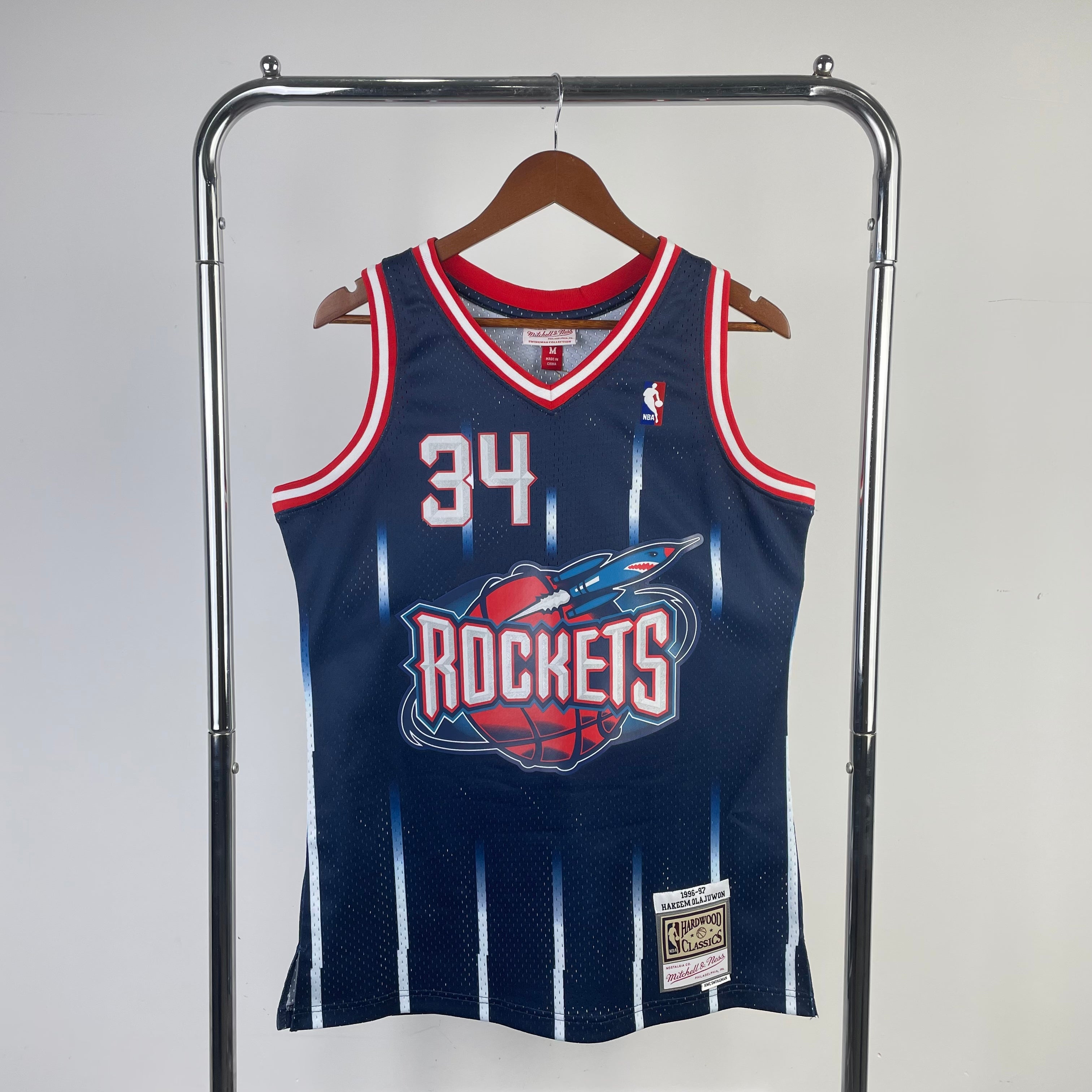 Houston Rockets 1996-97 Hakeem Olajuwon Navy Mitchell & Ness Hardwood ...